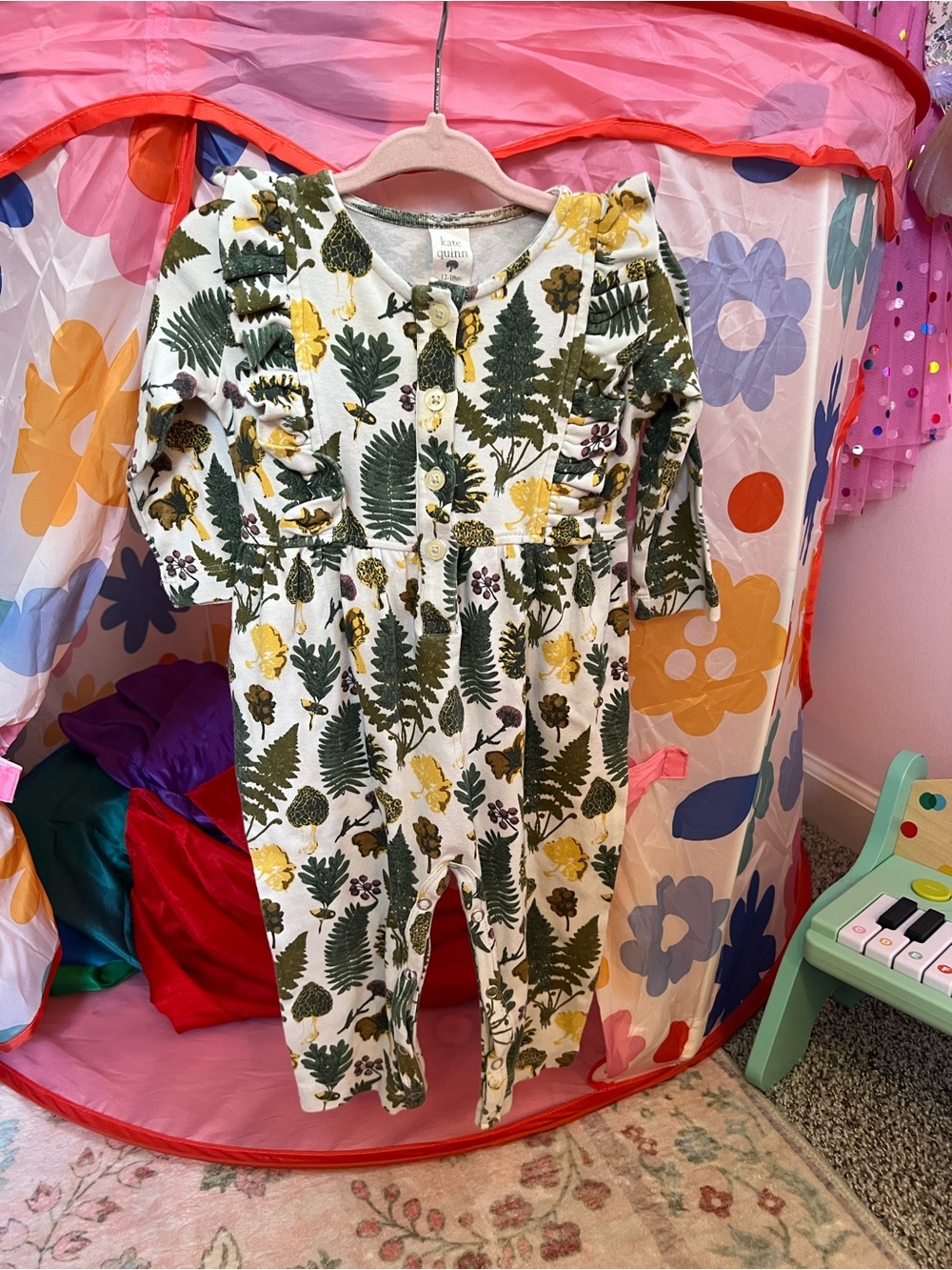 kate quinn Green and Yellow Fern Print Baby Romper